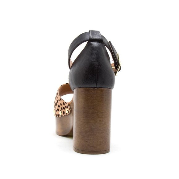 Tan Black Leopard Single Band Ankle Strap Sandals (Liquidation Sale) - Picture 3 of 4